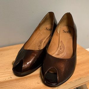 Söfft women’s open toe heels, brown, sz 8.5